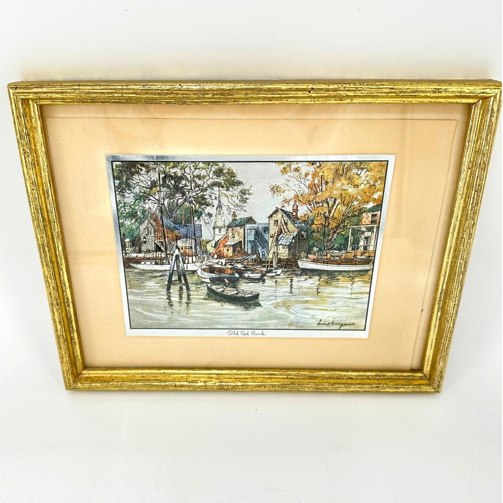 Lionel Barrymore Old Red Bank Vintage Framed Nautical Harbor Print‎ Gold Frame
